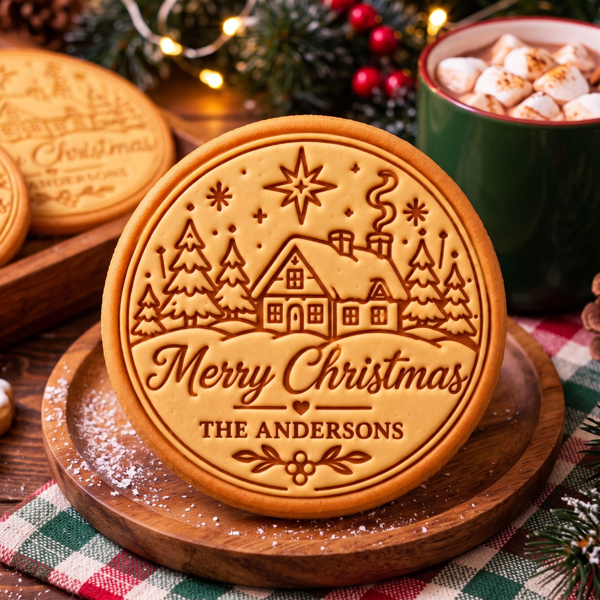 Personalized Merry Christmas Cookie Stamp & Cutter, Custom Family Name Holiday Gift 686921 WFD