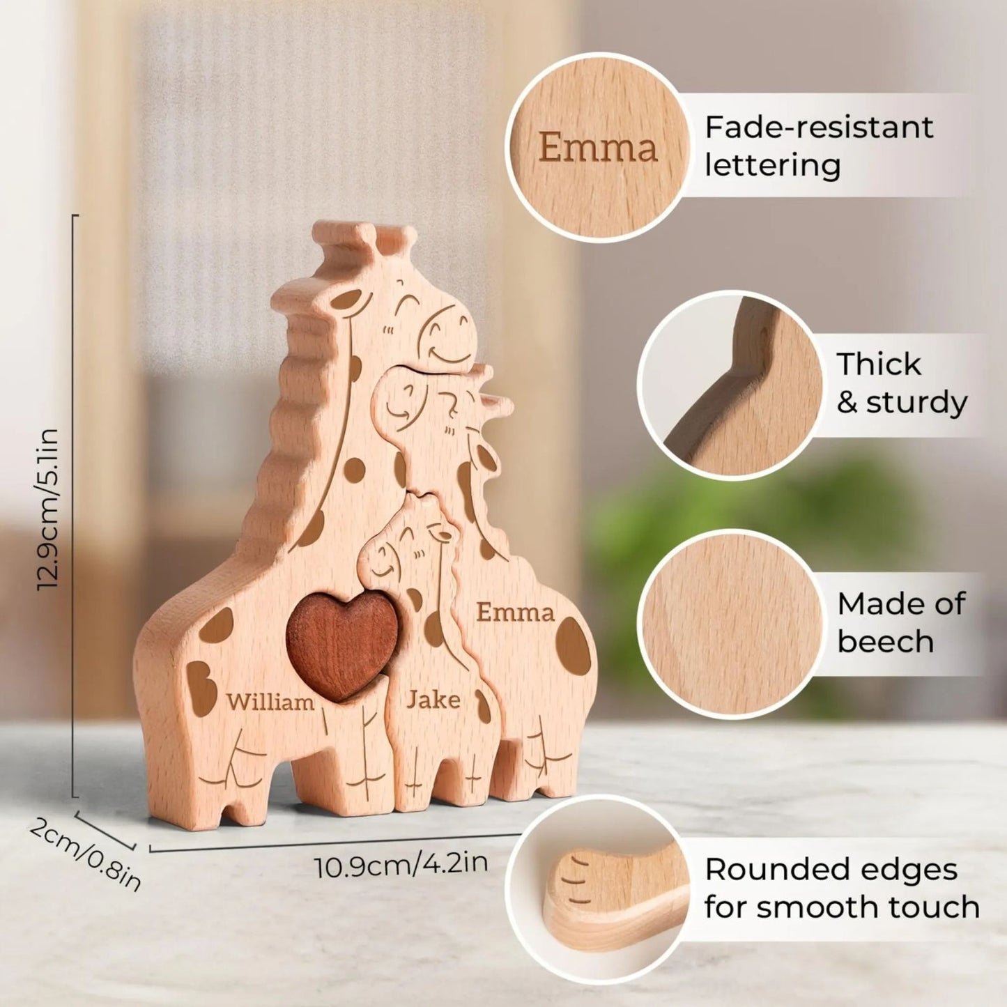 Personalized Giraffe Family Puzzle | Custom Name Hugging Giraffe Family Puzzle | Family Keepsake Gift 684693