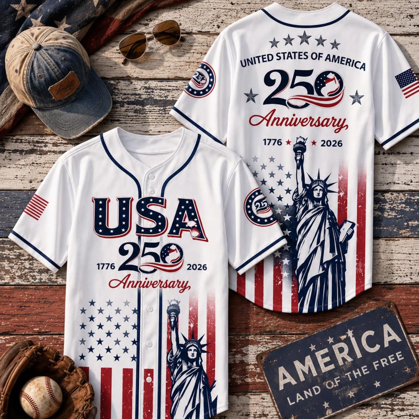 USA 250th Anniversary Baseball Jersey, America 1776-2026 Patriotic 4th Of July Shirt 685204