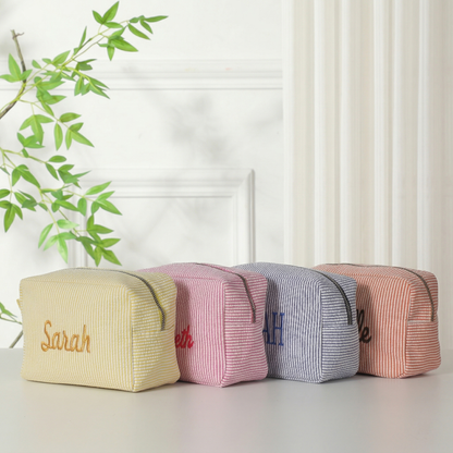 Personalized Monogrammed Seersucker Toiletry Bag | Custom Name Makeup Bag Gift For Women | Mother's Day Gifts Bag 684740
