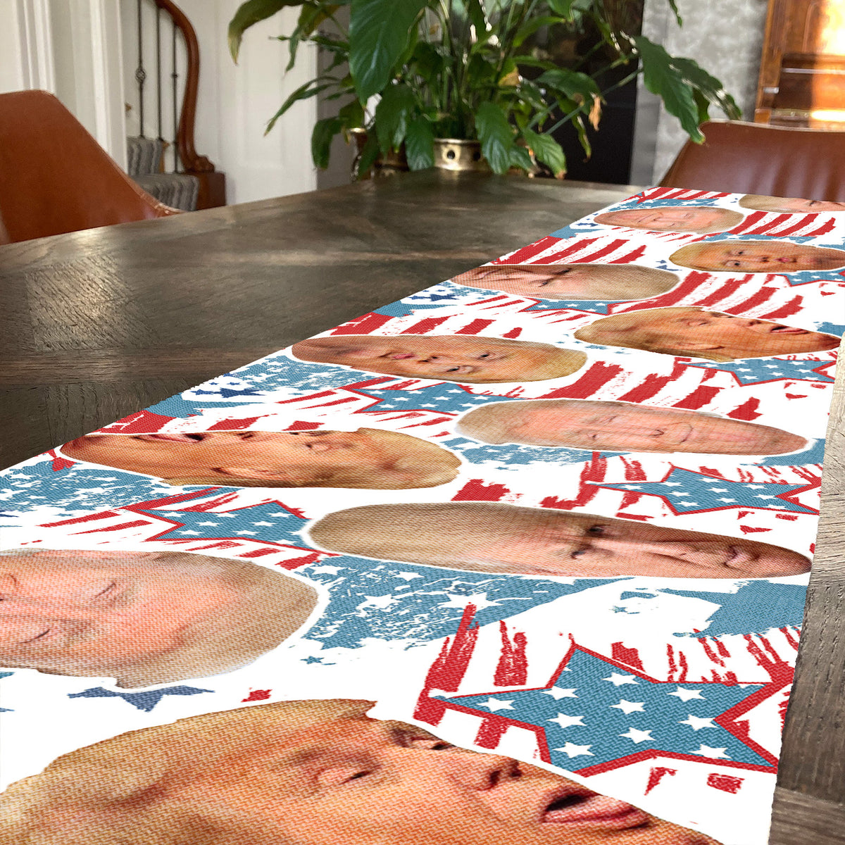 Trump Funny Face Stars Table Runner | Personalized Trump 4th Of July | Independence Day Table Runner For Kitchen 682332 - GOP