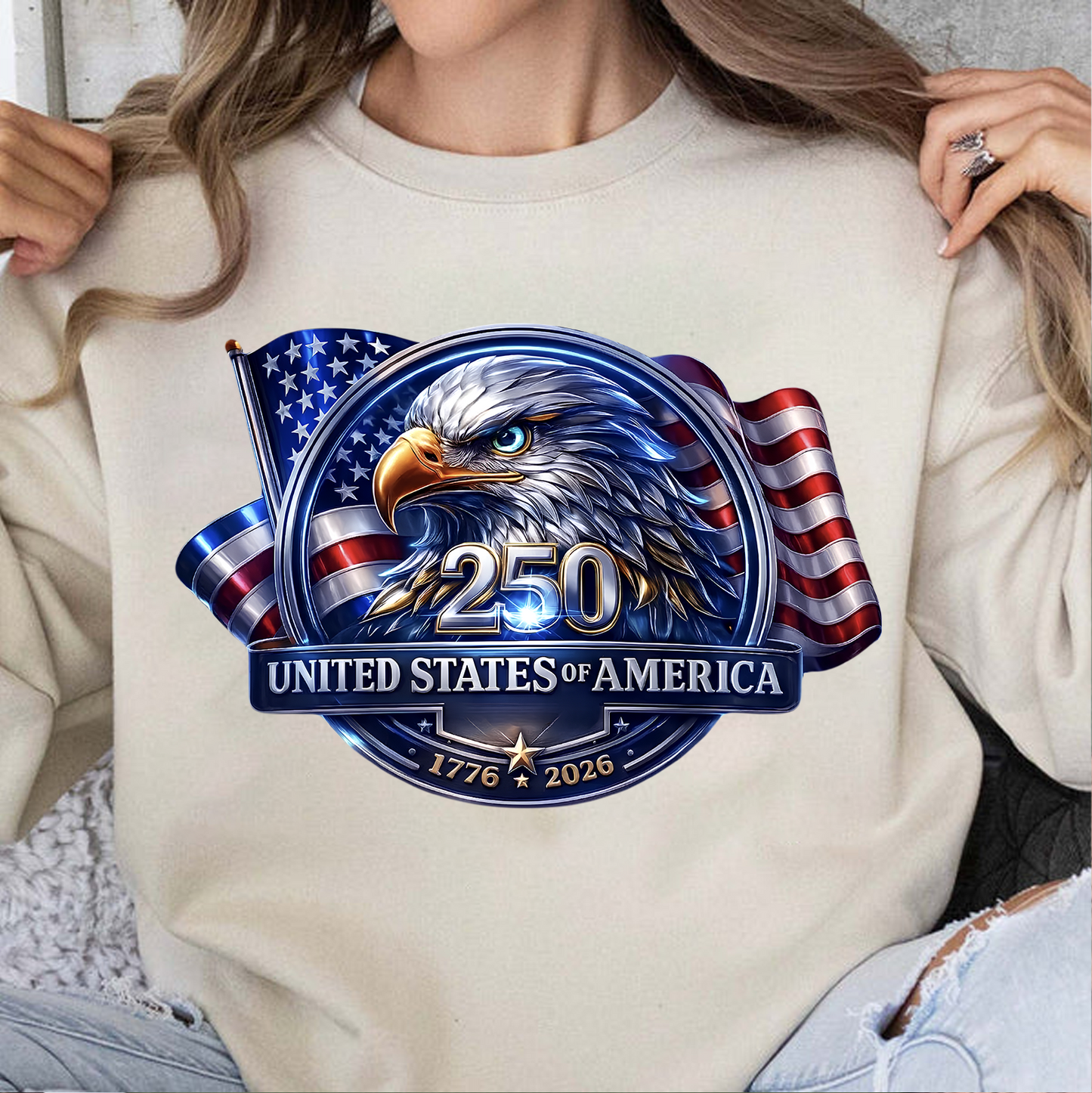 USA 250th Anniversary Eagle Emblem Bright Shirt | Personalized Patriot Sweatshirt | Patriotic Tee 684409