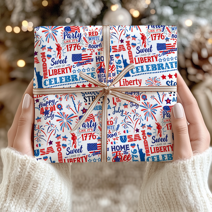 Celebrate USA 250th Anniversary Wrapping Paper, 1776-2026 Patriotic Gift Wrap, Christmas Decor Gift 686221