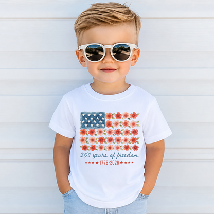 America 250 Years Of Freedom Kids Shirt, Patriotic USA 4th Of July Toddler Tee, 1776-2026 Freedom Shirt 685100