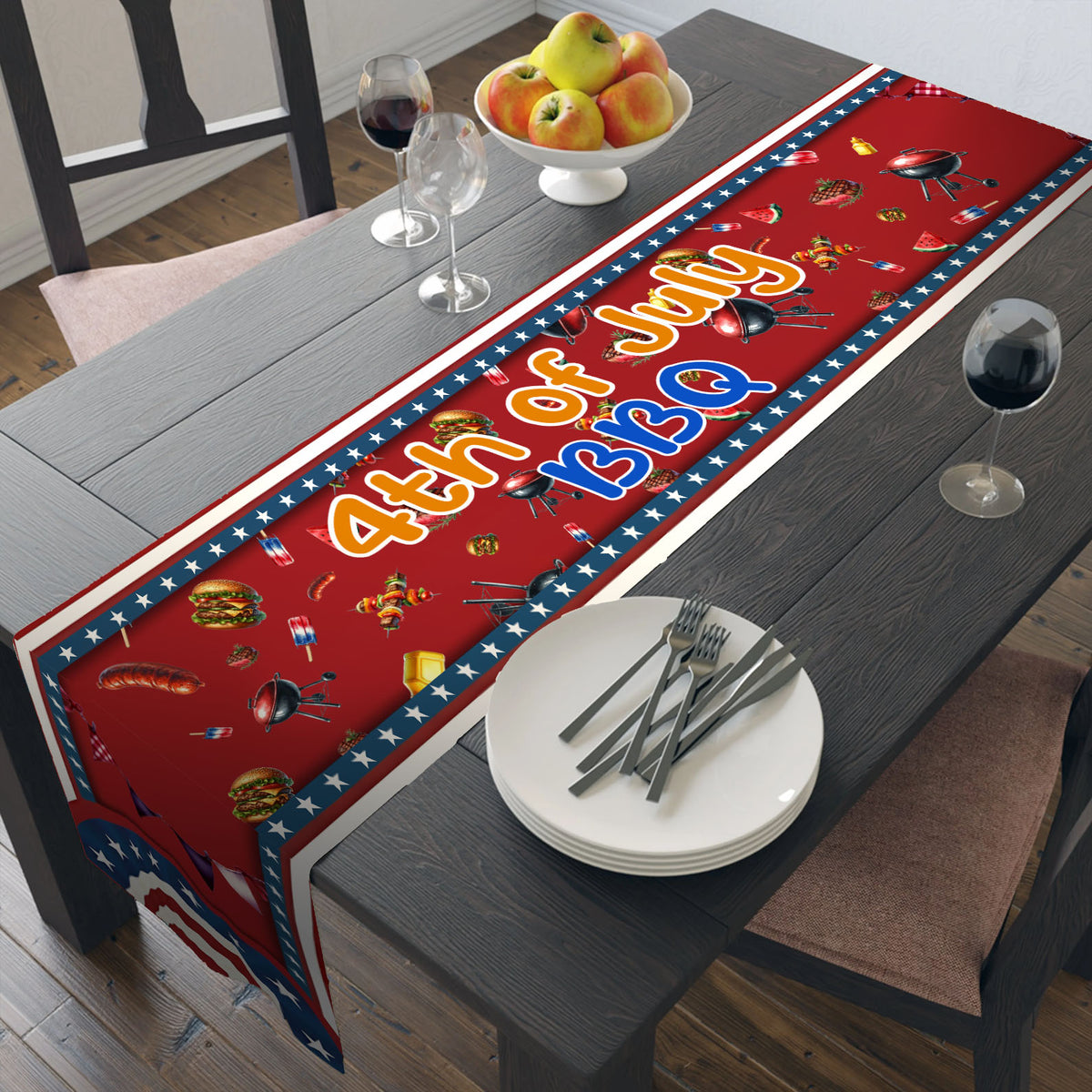 BBQ 4th of July Table Runner | Patriotic American Independence Day | Trump 4th Of July Table Runner For Kitchen 682359 - GOP