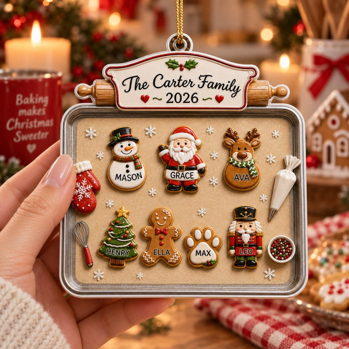 Personalized Christmas Cookie Tray Acrylic Ornament, Custom Family & Pet Name Christmas Tree Decoration 686893 WFD