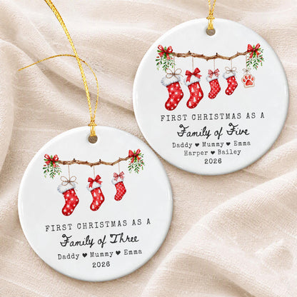 Personalized First Christmas As A Family Ceramic Ornament, Custom Name Keepsake Gift For Family 686843 WFD