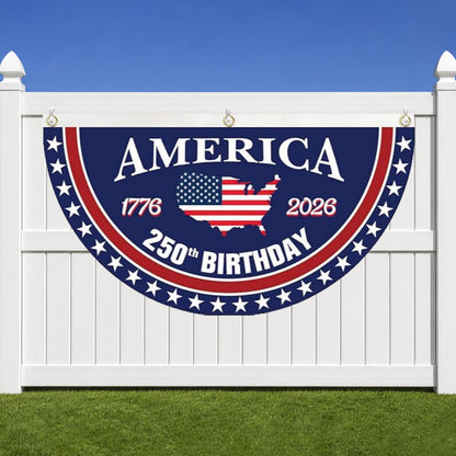 USA 250th Anniversary Semicircle Fence Flag, Patriotic USA 1776–2026 Semiquincentennial Flag 685185