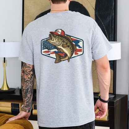 Patriotic Camo Bass Fishing Backside Shirt, USA 250th Anniversary Bright Tee, 4th Of July T-Shirt 685198