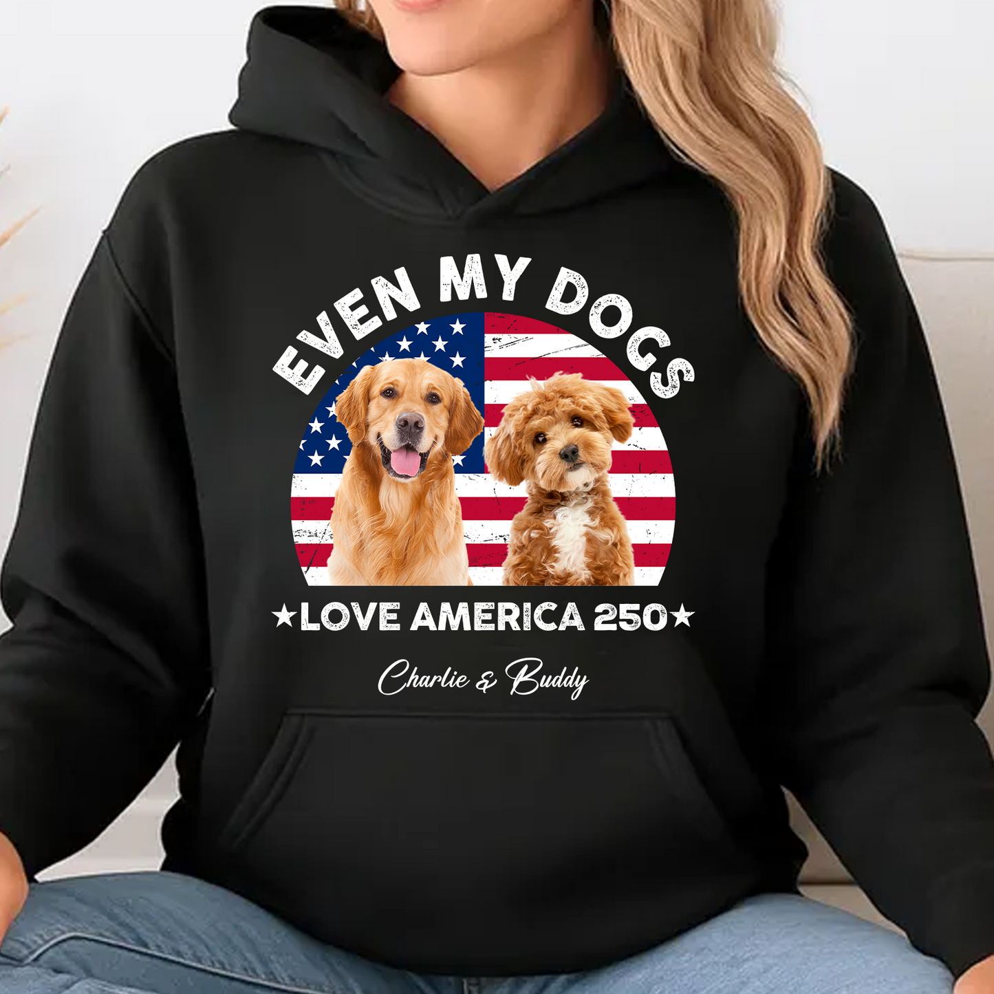 Custom Photo Even My Dogs Love America 250 Dark Shirt | Patriotic 4th Of July Shirt 684572