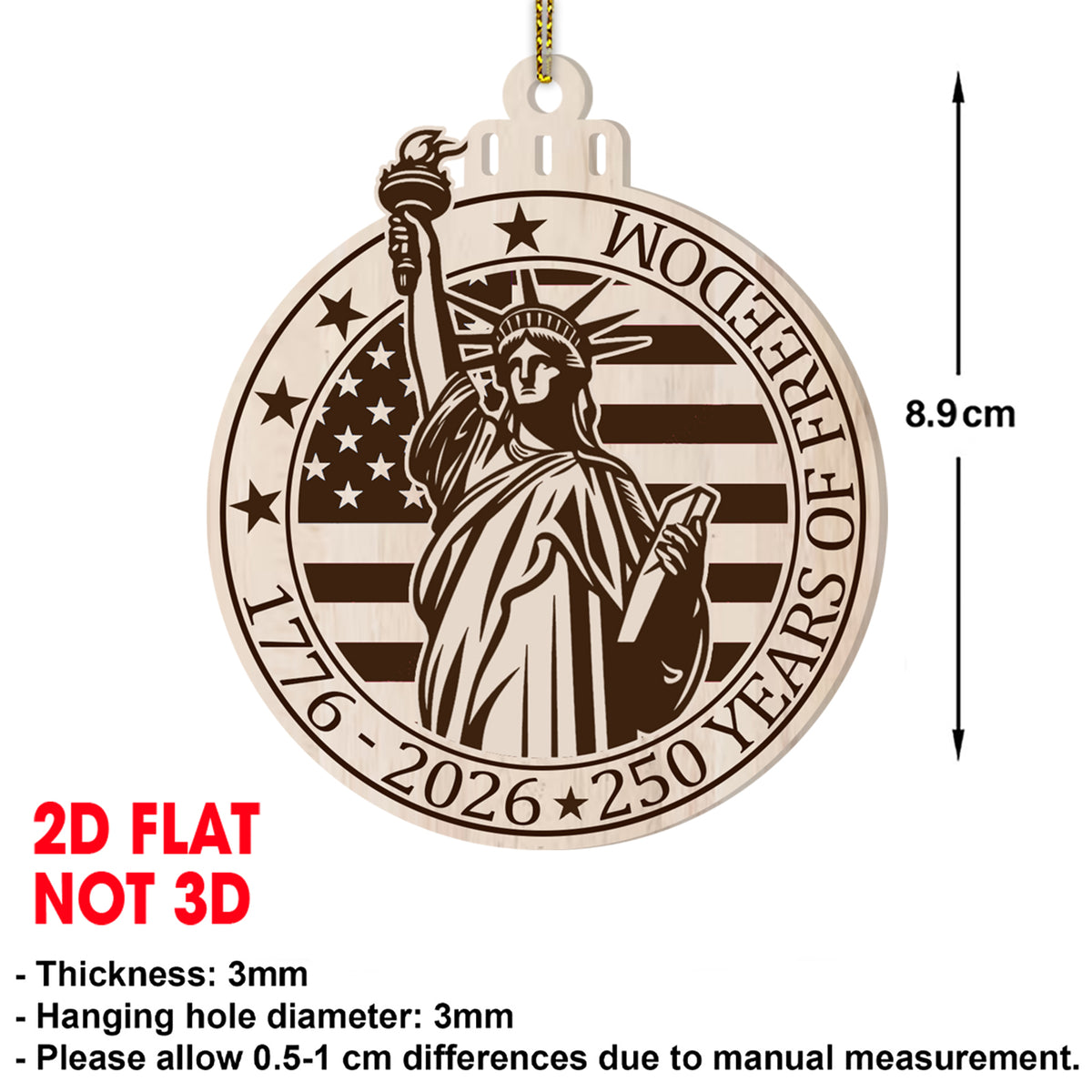 250 Years Of Freedom Ornament | 250th Anniversary United States Wooden Patriotic Ornament | America 1776–2026 Gift 683585_1