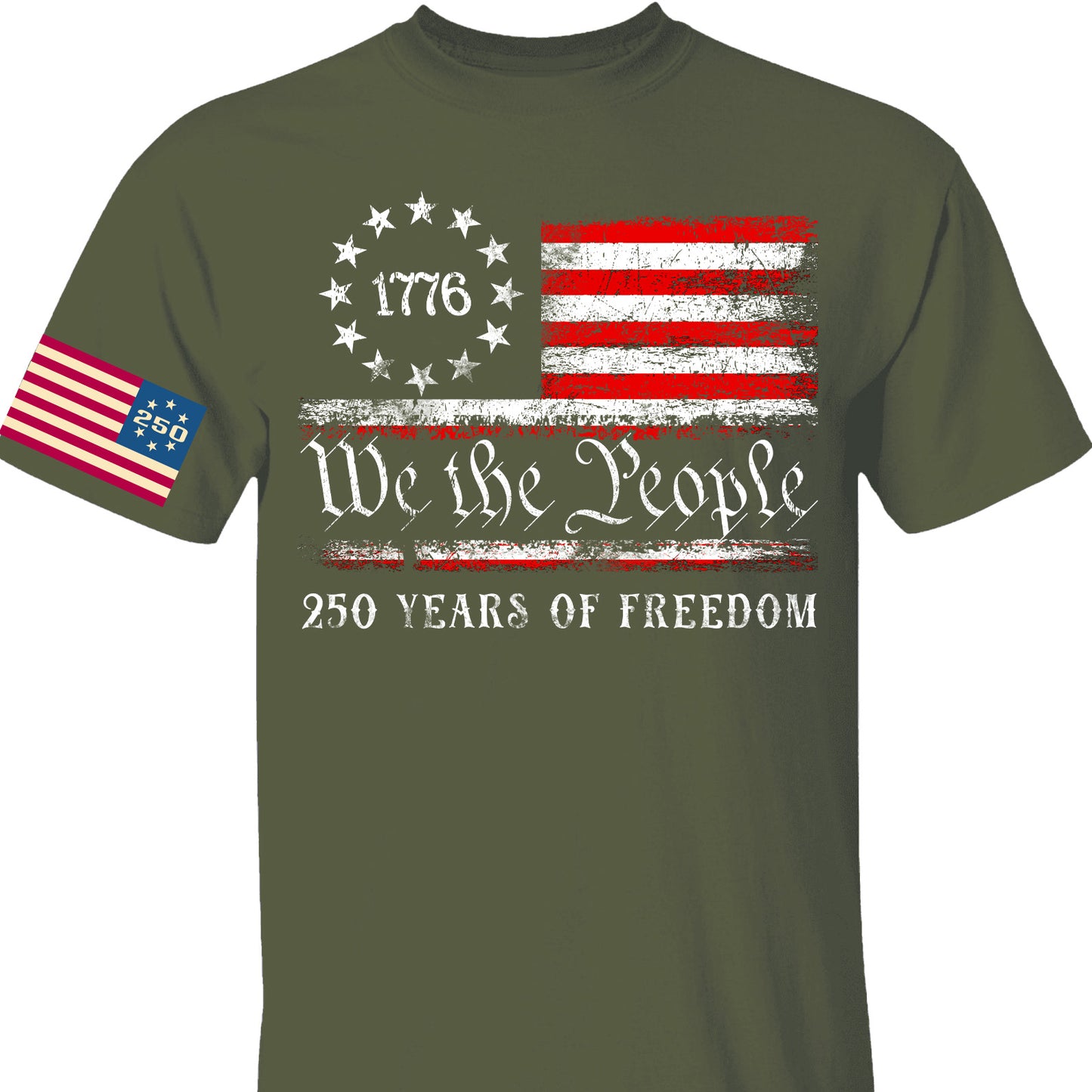 We The People 250 Years Shirt | Happy 250th Birthday USA Shirt | Patriotic 4th of July Tee Flag On Sleeve | America 250th Anniversary | Independence Day Shirt 682580