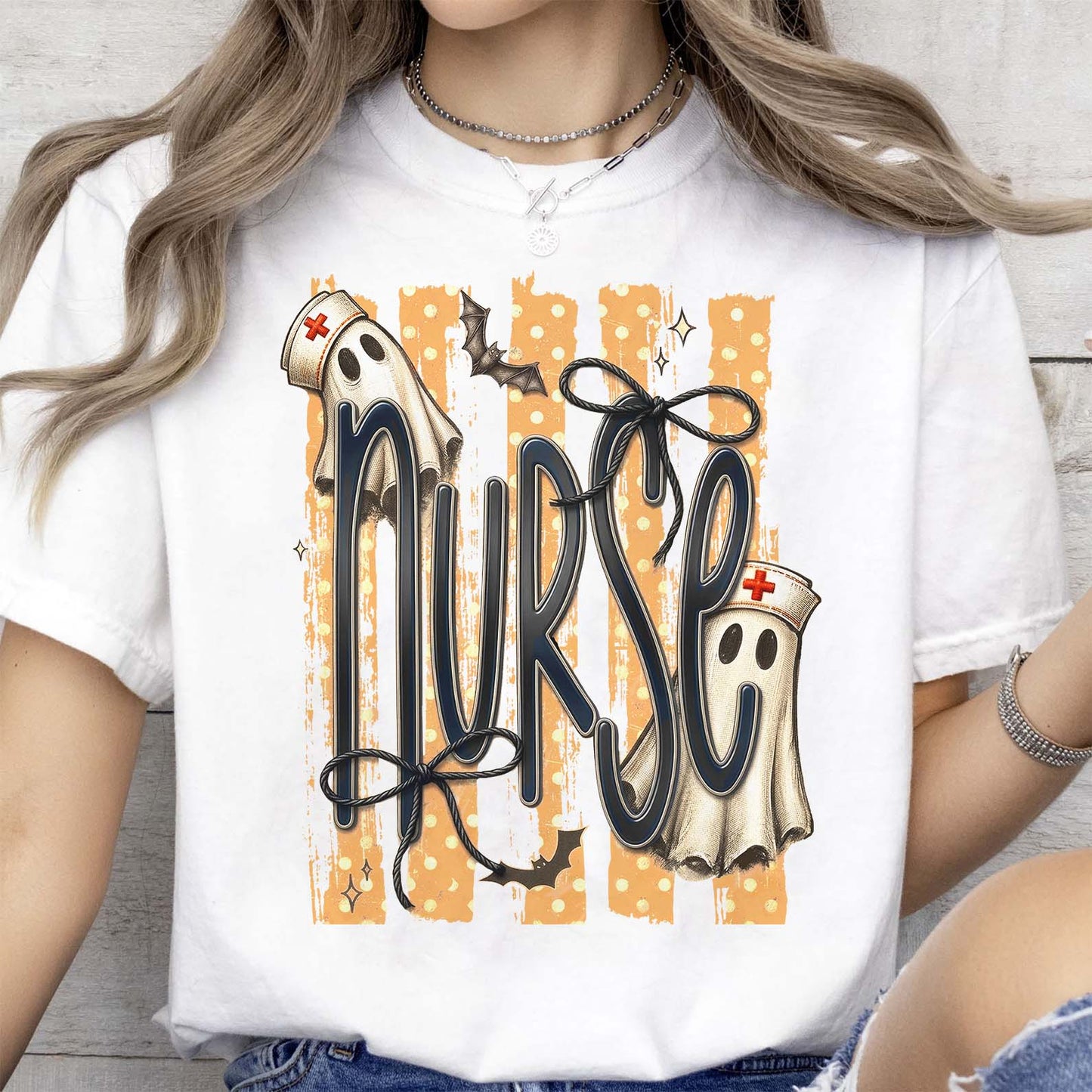 Cute Ghost Nurse Graphic Bright Shirt, Spooky Season Tee, Gift For Halloween 685846