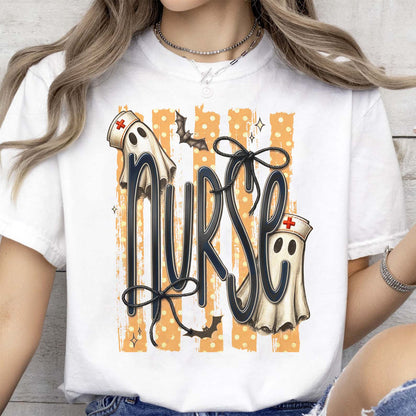 Cute Ghost Nurse Graphic Bright Shirt, Spooky Season Tee, Gift For Halloween 685846