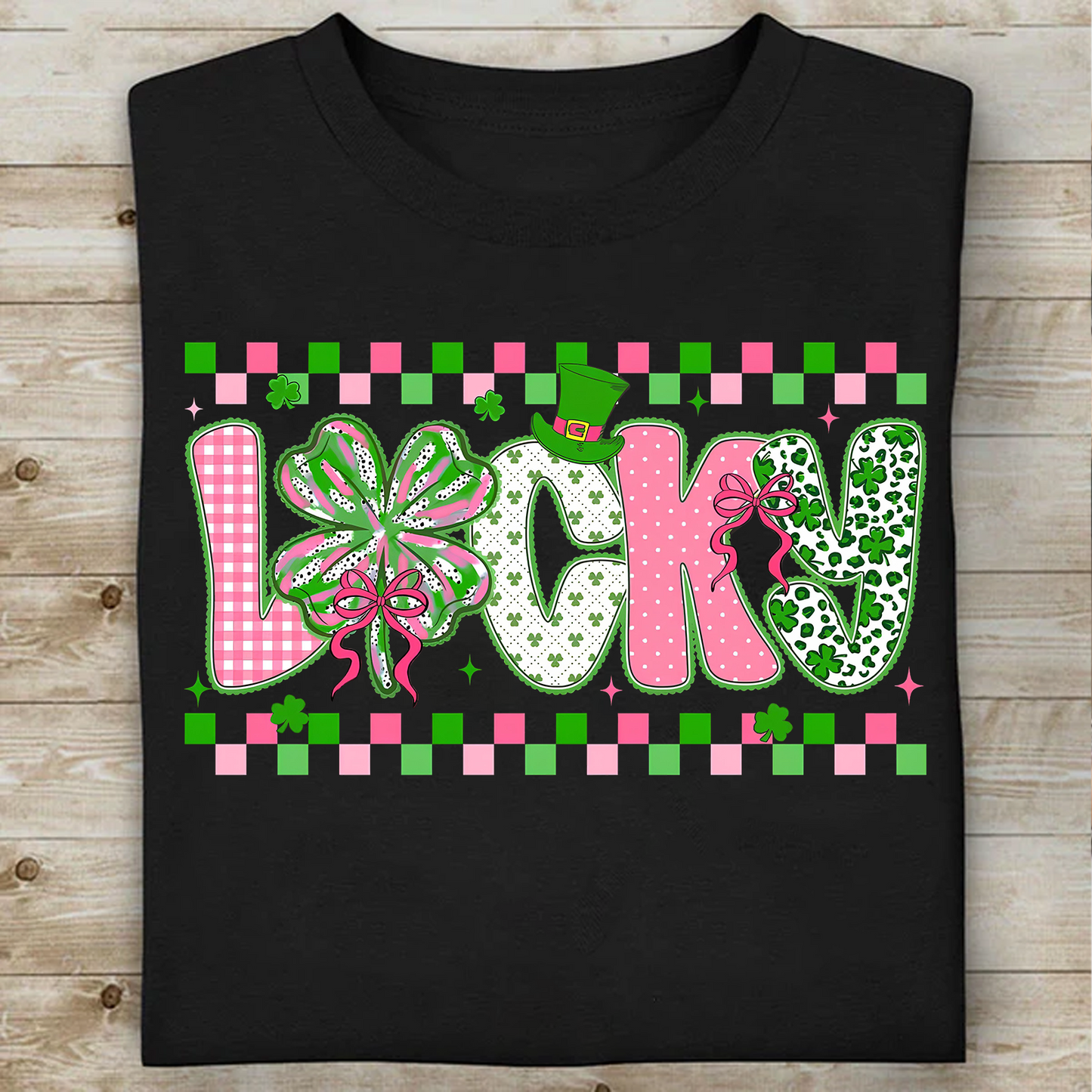 Lucky Checkered Brushstroke Shamrock Dark Shirt | Gift For St Patrick’s Day T-Shirt 684405