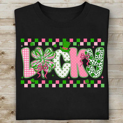 Lucky Checkered Brushstroke Shamrock Dark Shirt | Gift For St Patrick’s Day T-Shirt 684405