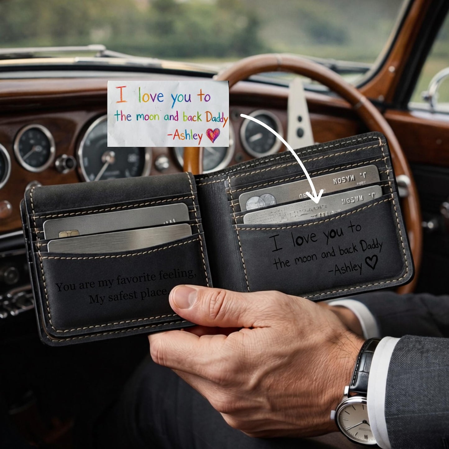 Personalized Leather Mens Wallet | Engraved Father's Day Wallet For Dad And Grandpa | Birthday Gift For Men 684985