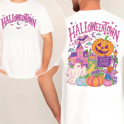 Retro Halloweentown Est 1998 Graphic Front & Back Bright Shirt, Trendy Pastel Halloween Apparel 685861
