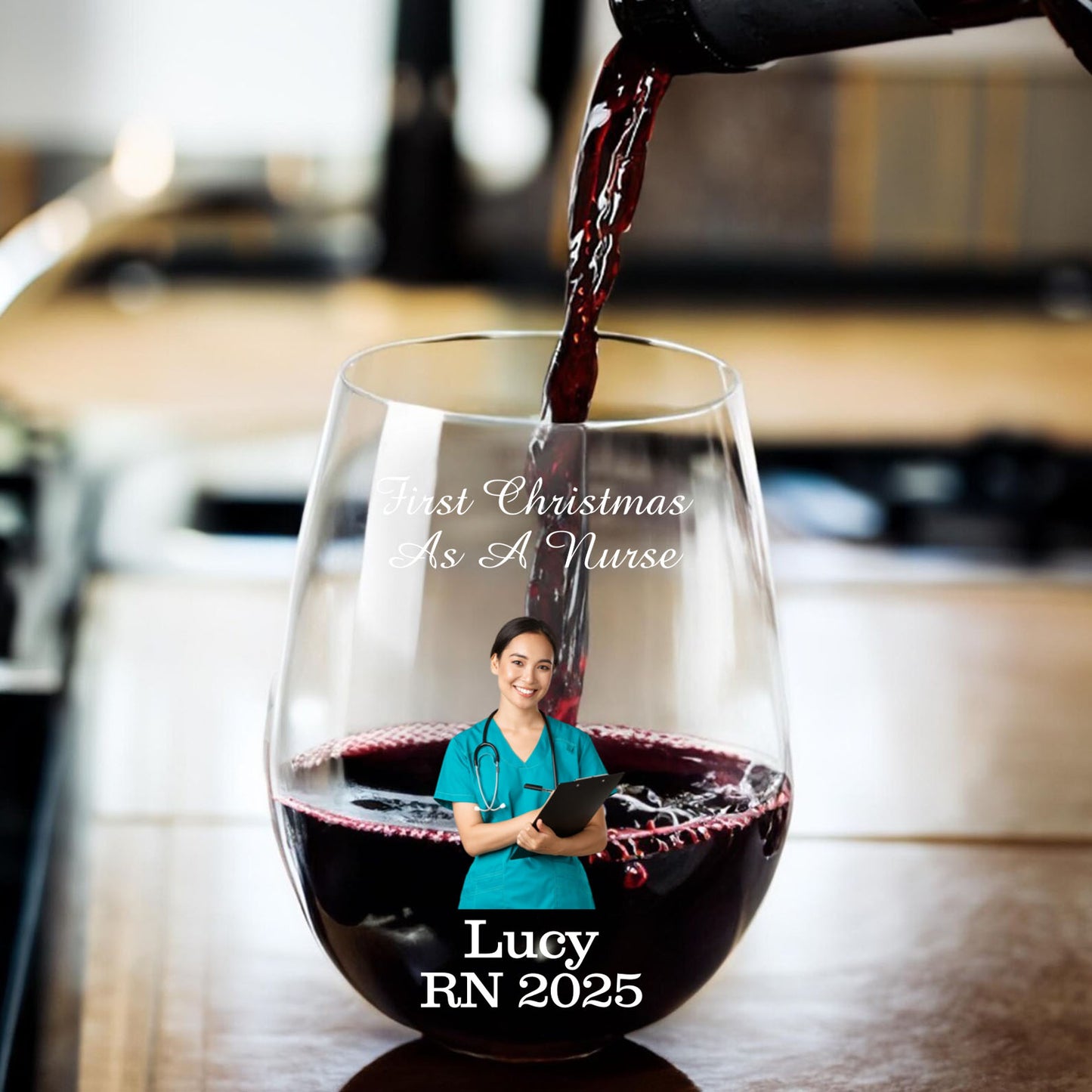 Personalized First Christmas as a Nurse Wine Glass | Custom Name and Year Wine Glass | Custom Job Title Wine Glass  | Gift For Mom | Gift For Wife 682680