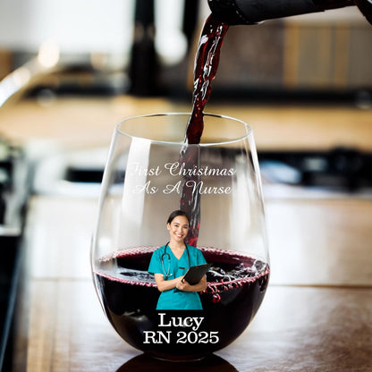 Personalized First Christmas as a Nurse Wine Glass | Custom Name and Year Wine Glass | Custom Job Title Wine Glass  | Gift For Mom | Gift For Wife 682680