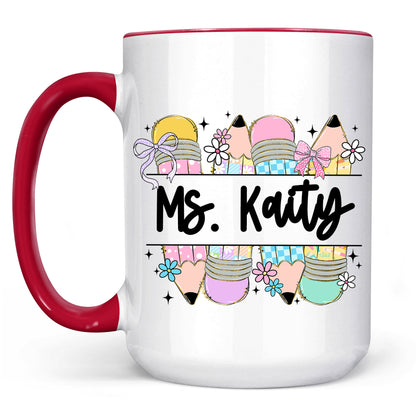 Personalized Cute Teacher Pencil Mug | Back to School White Mug Accent Mug | Custom Mug for Teachers 682577