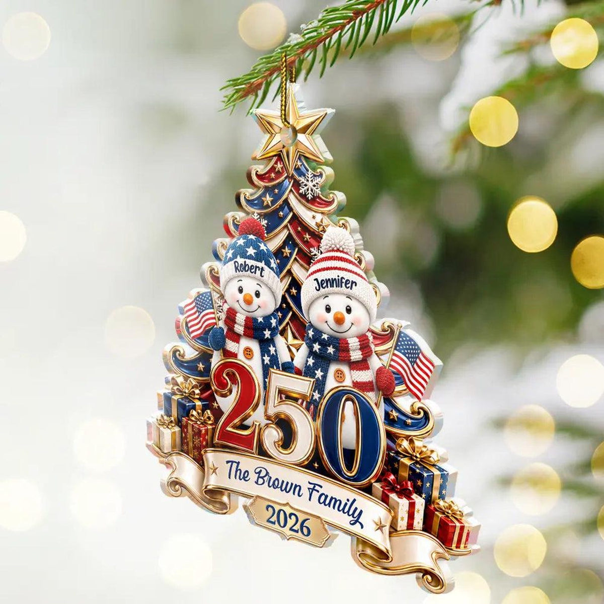 Personalized USA 250th Anniversary Acrylic Ornament, Patriotic Christmas Ornament, Holiday Gift For Family 686335 WFD
