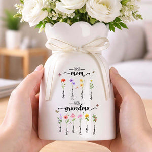 Custom First Mom Now Grandma Ceramic Flower Vase | Personalized Ceramic Vase | Custom Birth Month Flower Vase 684737