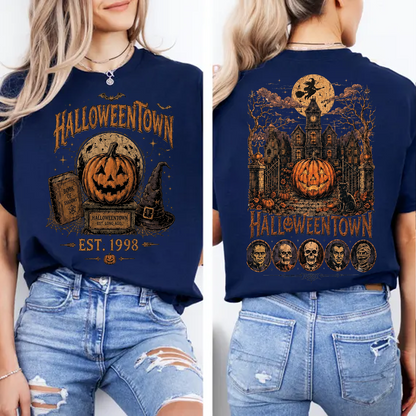 Retro Halloween Town Front & Back Dark Shirt, Vintage Halloween Tee, Trick Or Treat Fall Shirt 685860