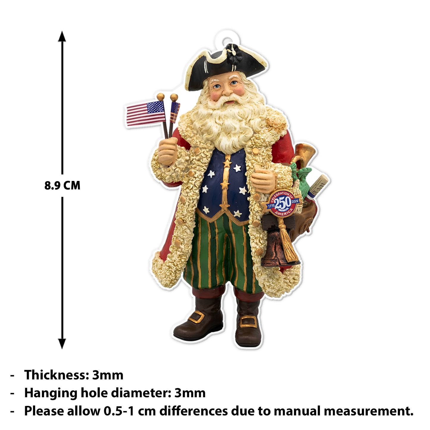 America 250th Anniversary Acrylic Ornament, Patriotic Kurt Adler Santa Ornament, Christmas Tree Decor 685907