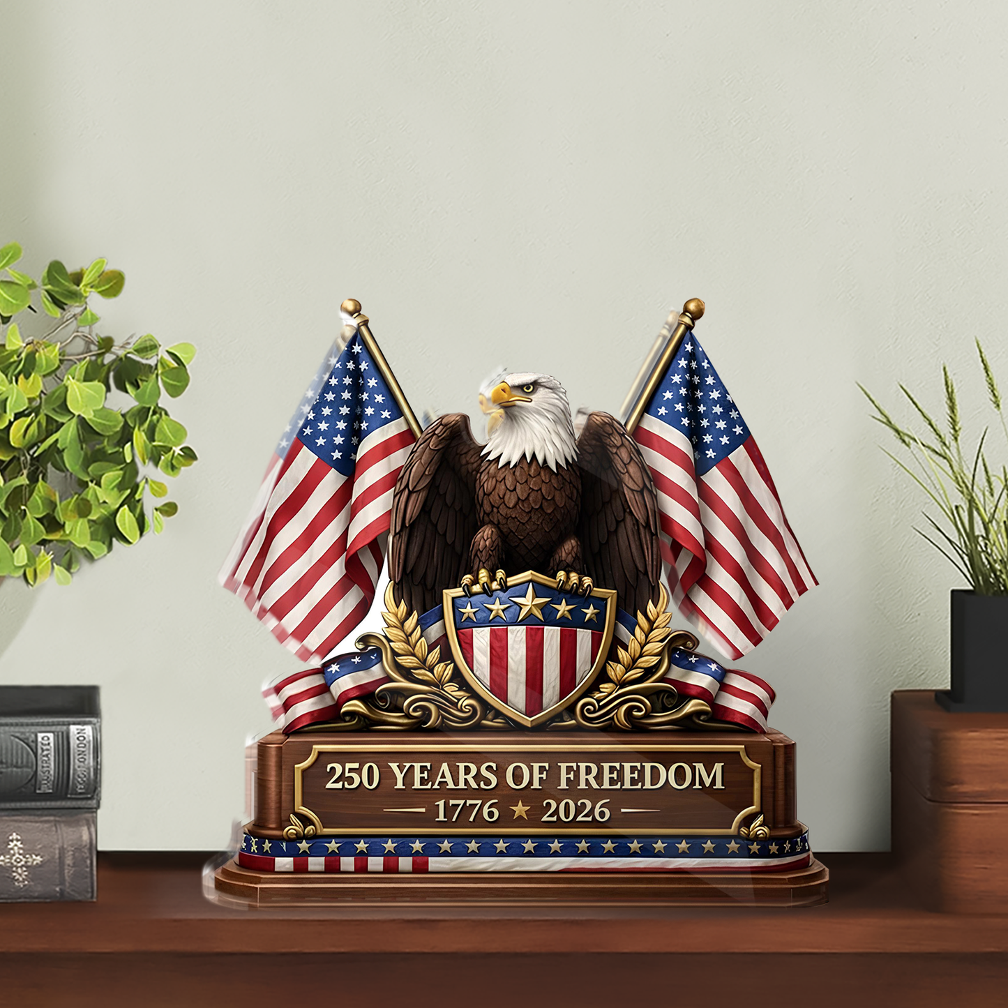 250 Years Of Freedom Acrylic Block Plaque | Patriotic American Eagle Tabletop Decor 684569