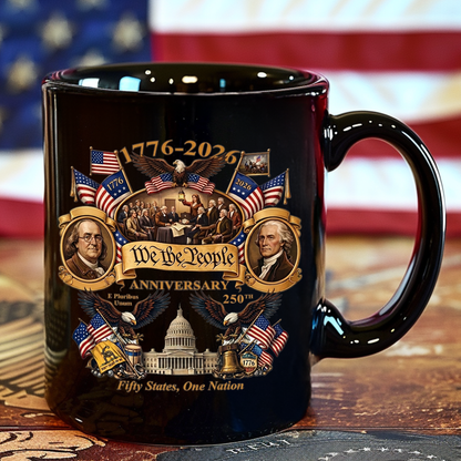USA 250th Anniversary Black Mug, 1776-2026 We The People Coffee Mug, Patriotic 4th Of July Gift 684999