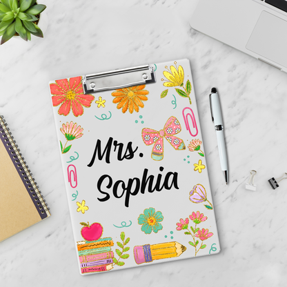 Custom Teacher Name Clipboard, Personalized Back To School Floral Clipboard, Teacher Appreciation Gift 685524