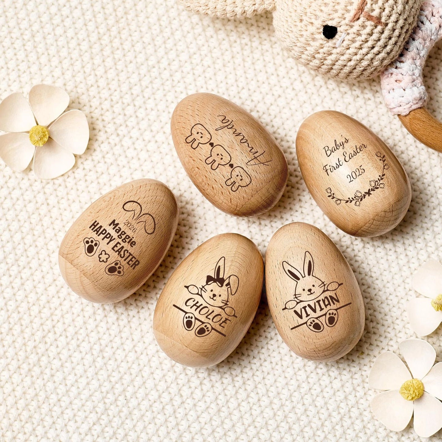 Personalized Wooden Musical Egg | Engraved Name Wooden Easter Egg Shakers | Baby First Easter 684465