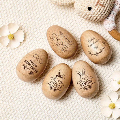 Personalized Wooden Musical Egg | Engraved Name Wooden Easter Egg Shakers | Baby First Easter 684465