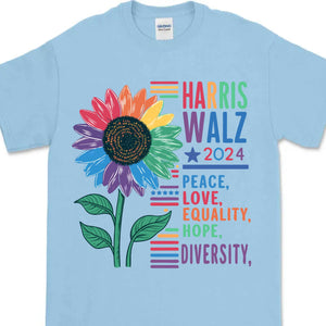 Harris Walz Peace Love Shirt | Kamala Harris 2024 Shirt | Democrat Shirt Bright T1438 - KH2