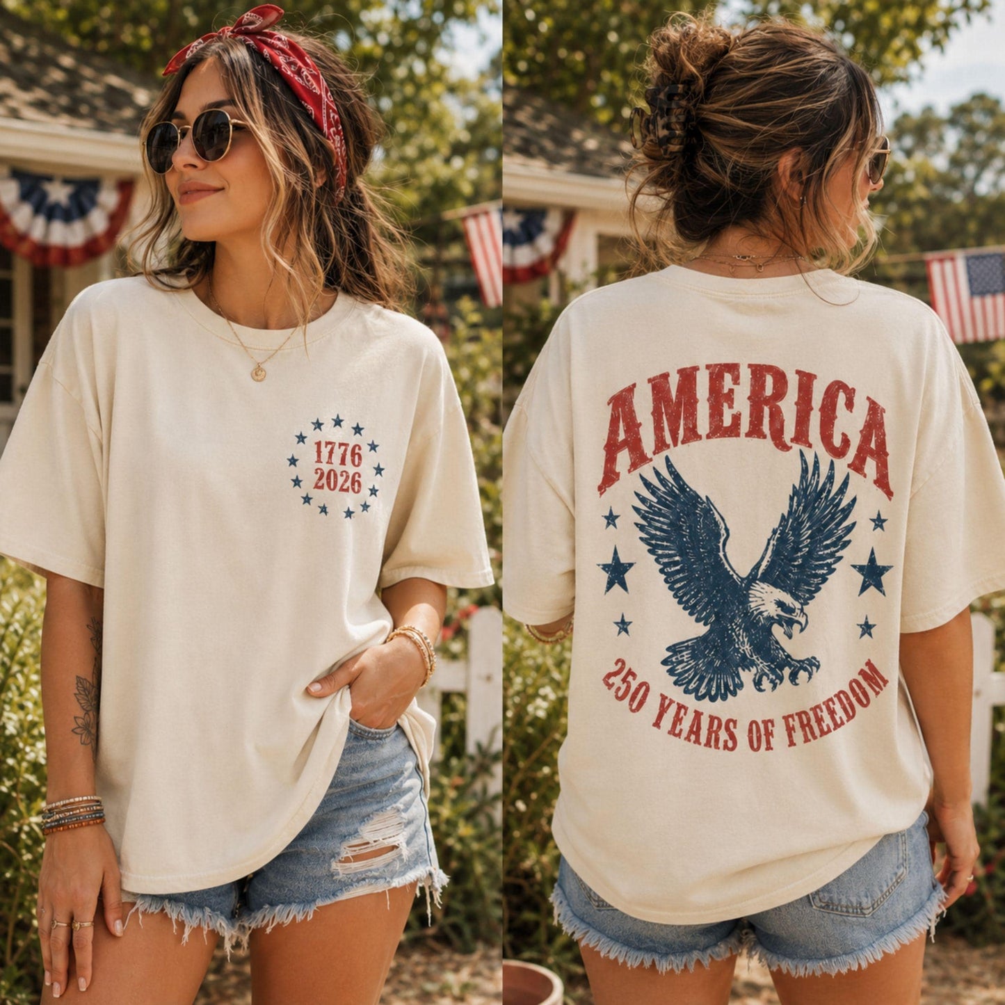 America 250 Years Of Freedom Pocket & Back Bright Shirt, Patriotic 4th Of July Gift 685314