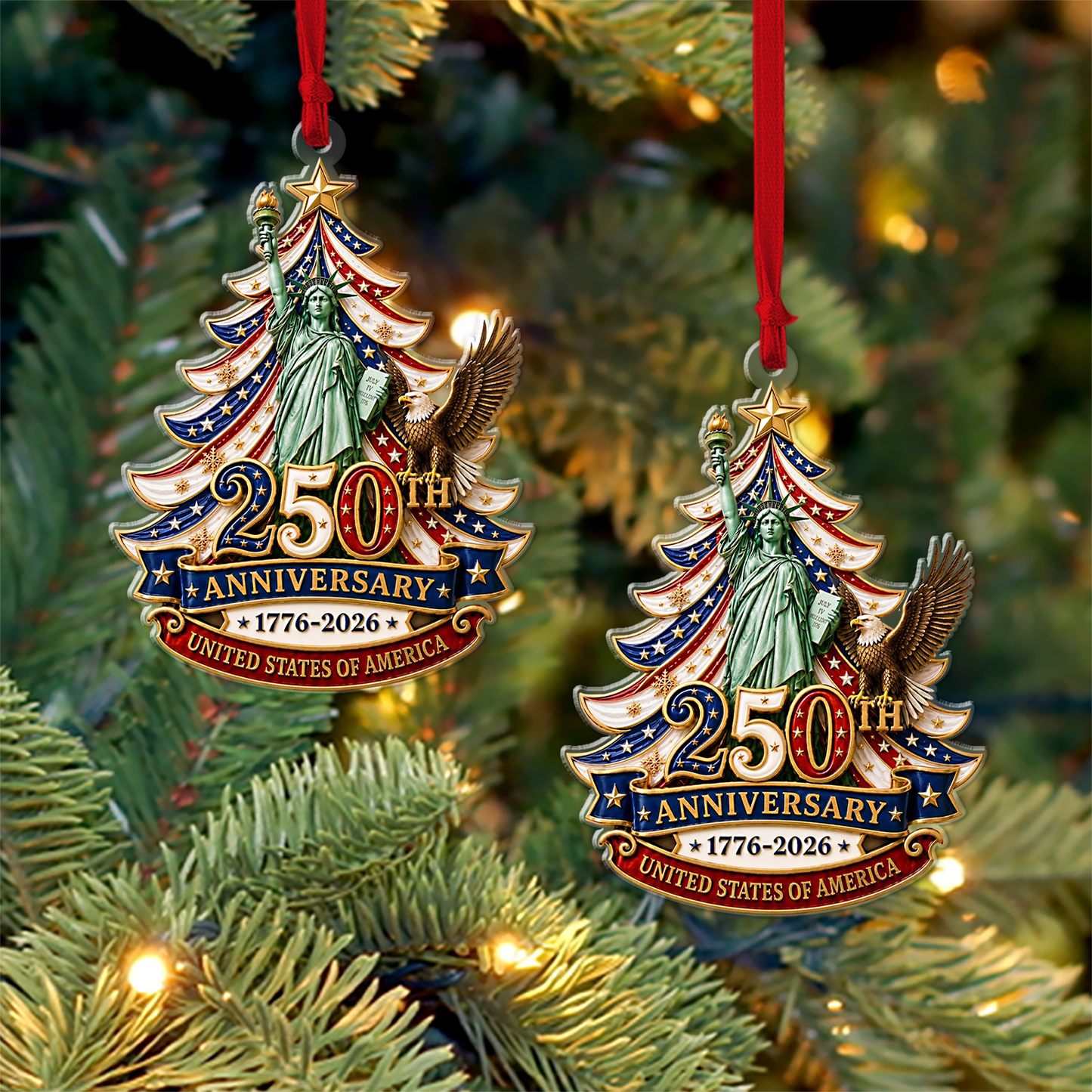 USA 250th Anniversary Acrylic Ornament, 1776-2026 Patriotic Christmas Ornament 686112