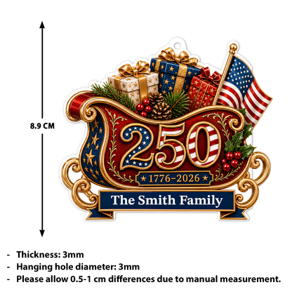 Personalized America 250th Anniversary Sleigh Acrylic Ornament, Custom Name 1776-2026 Patriotic Christmas Tree Decor 685926