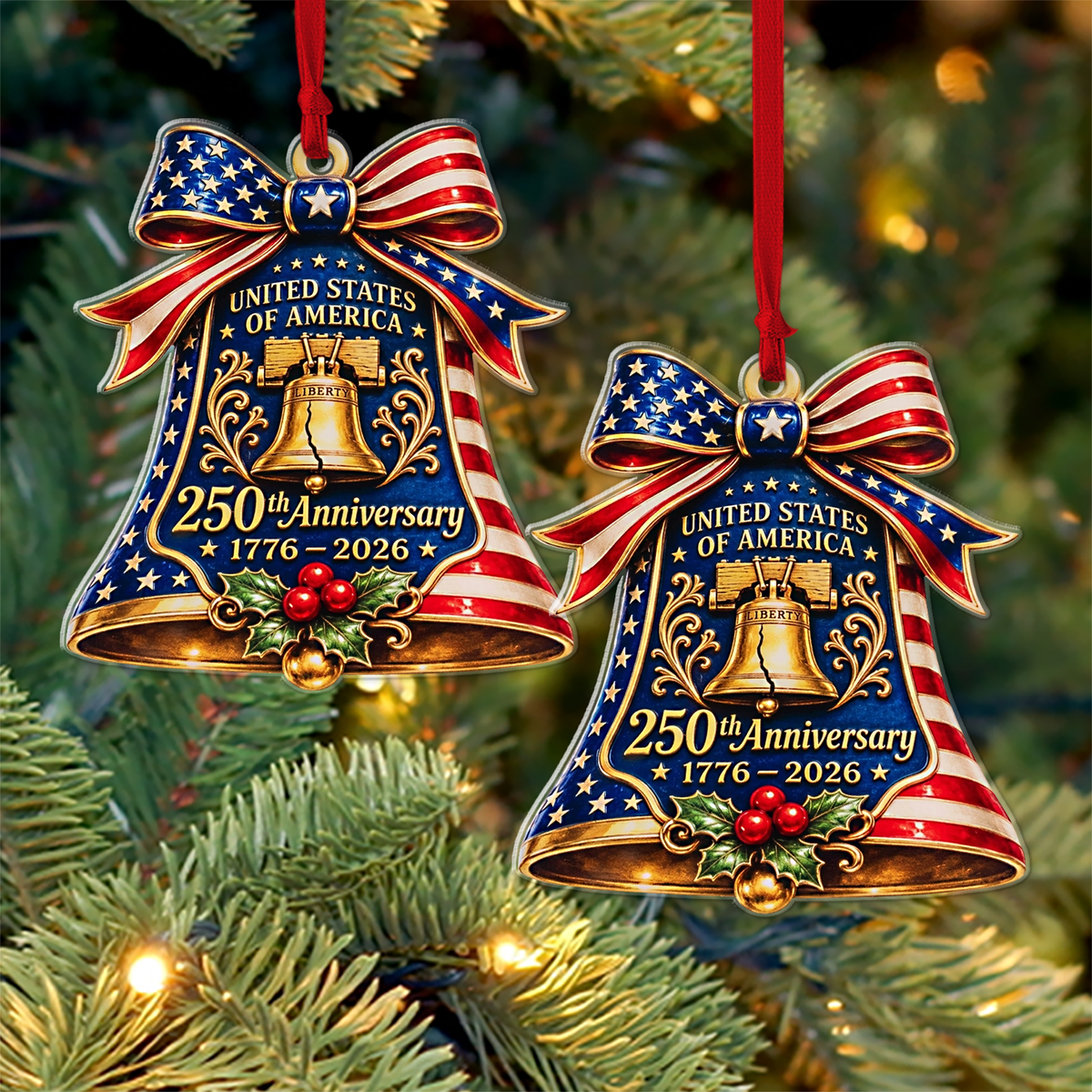 USA 250 Years Anniversary Acrylic Ornament, 1776-2026 Patriotic Liberty Bell Christmas Ornament 686113
