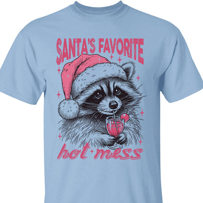 Santa's Favorite Hot Mess Shirt, Funny Christmas Raccoon Sweater, Trendy Pink Christmas Sweatshirt T1640