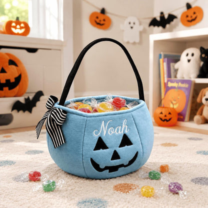 Personalized Halloween Candy Bucket, Custom Embroidered Plush Pumpkin Trick Or Treat Basket 686159 WFD
