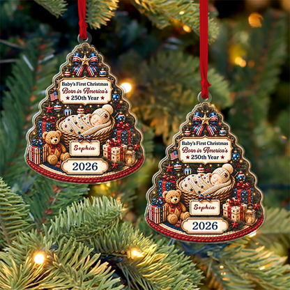 Personalized Baby’s First Christmas Born In America’s 250th Year Acrylic Ornament, USA 250 Years Anniversary Newborn Keepsake Gift 686014