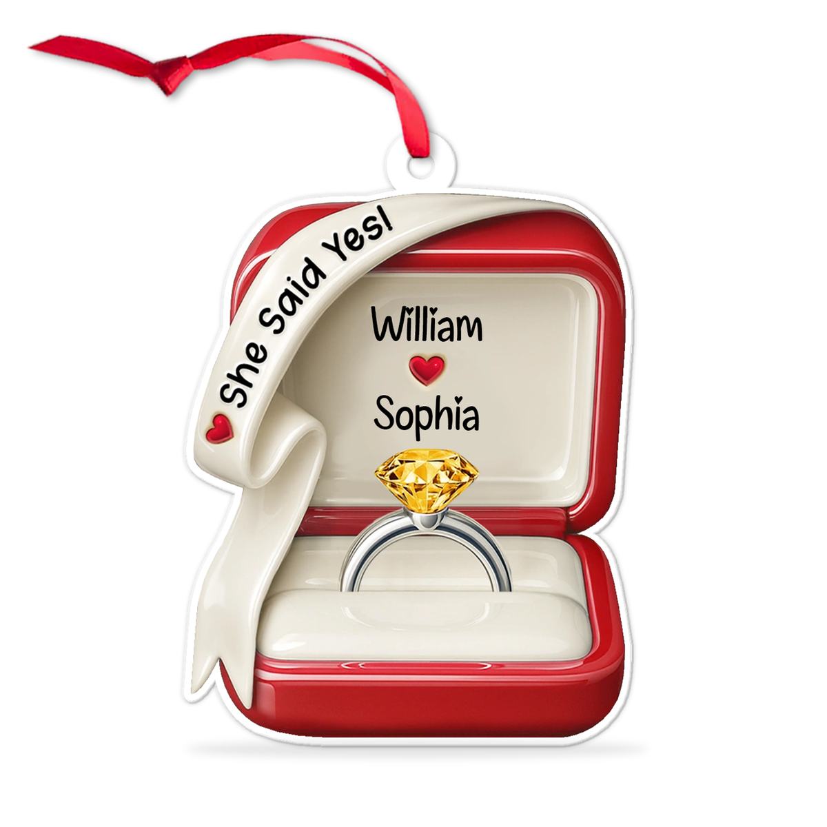 Personalized She Said Yes Engaged Acrylic Ornament, Custom Name Married Christmas Keepsake 686527