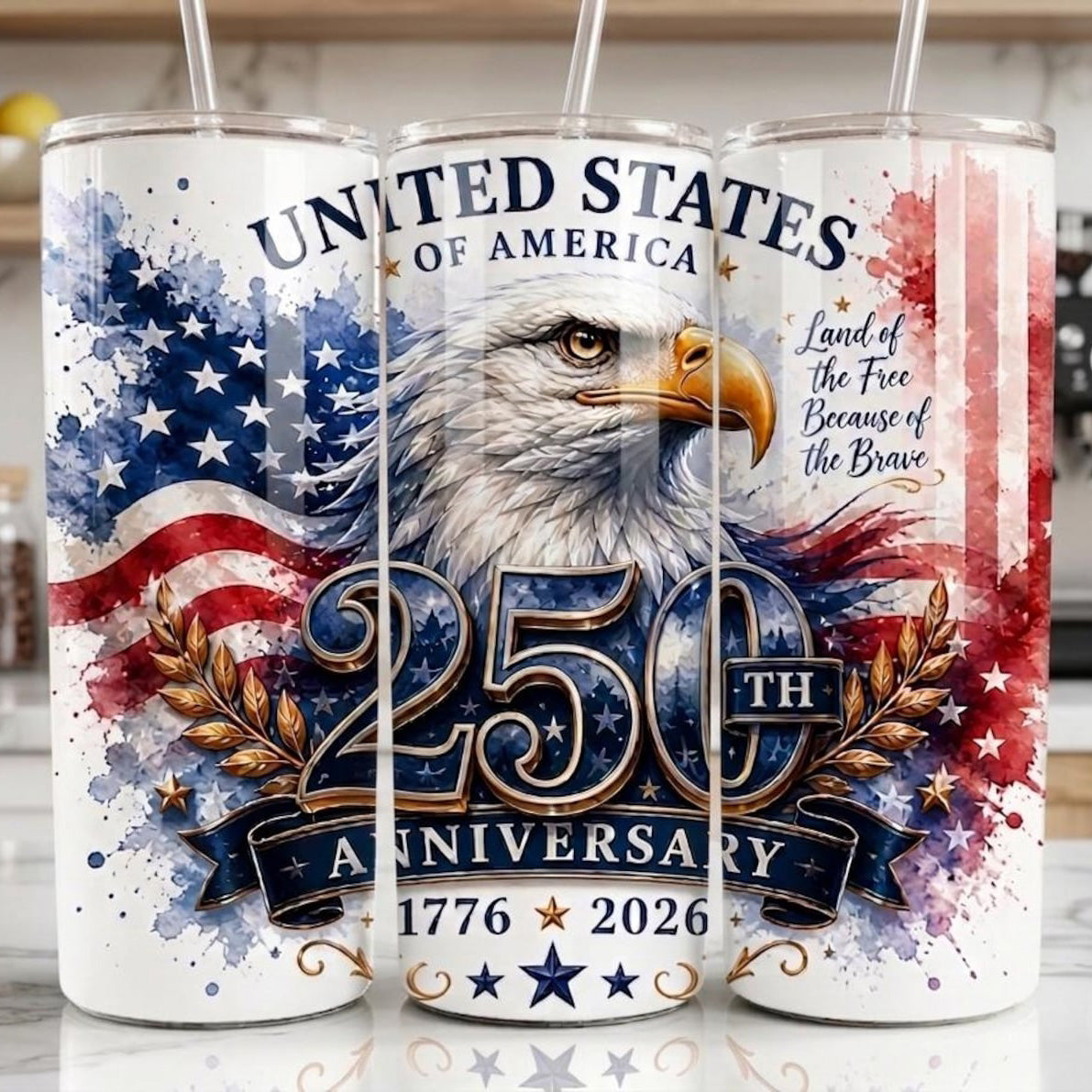 USA Land Of The Free Because Of The Brave Tumbler | Patriotic Semiquincentennial 1776-2026 Skinny Tumbler 685238