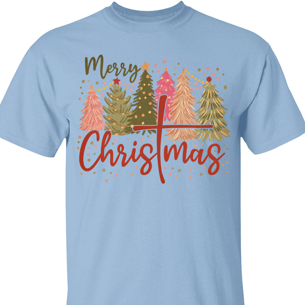 Retro Merry Christmas Shirt, Christmas Cross Sweater, Xmas Tree Holiday Sweatshirt T1650