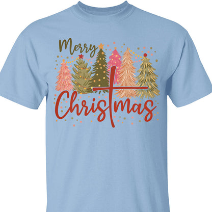 Retro Merry Christmas Shirt, Christmas Cross Sweater, Xmas Tree Holiday Sweatshirt T1650