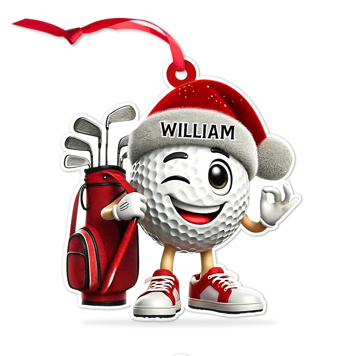 Personalized Winking Golf Ball Christmas Acrylic Ornament, Custom Name Gift For Golfer 686381