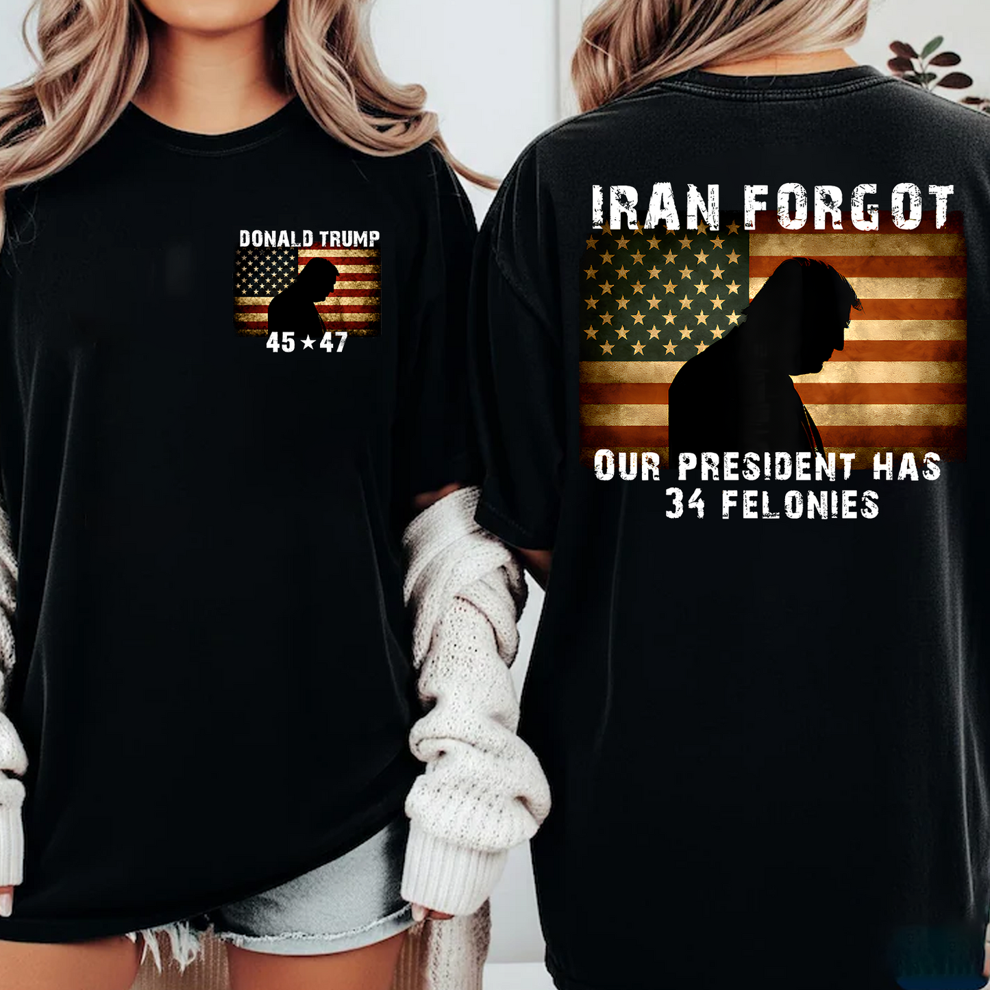 Iran Forgot Our President Has 34 Felonies Pocket & Back Shirt, Funny Anti - Trump Shirt 684809