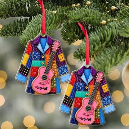 Dolly Parton Coat Of Many Colors Acrylic Ornament, Dolly Pink Guitar Christmas Ornament 686152