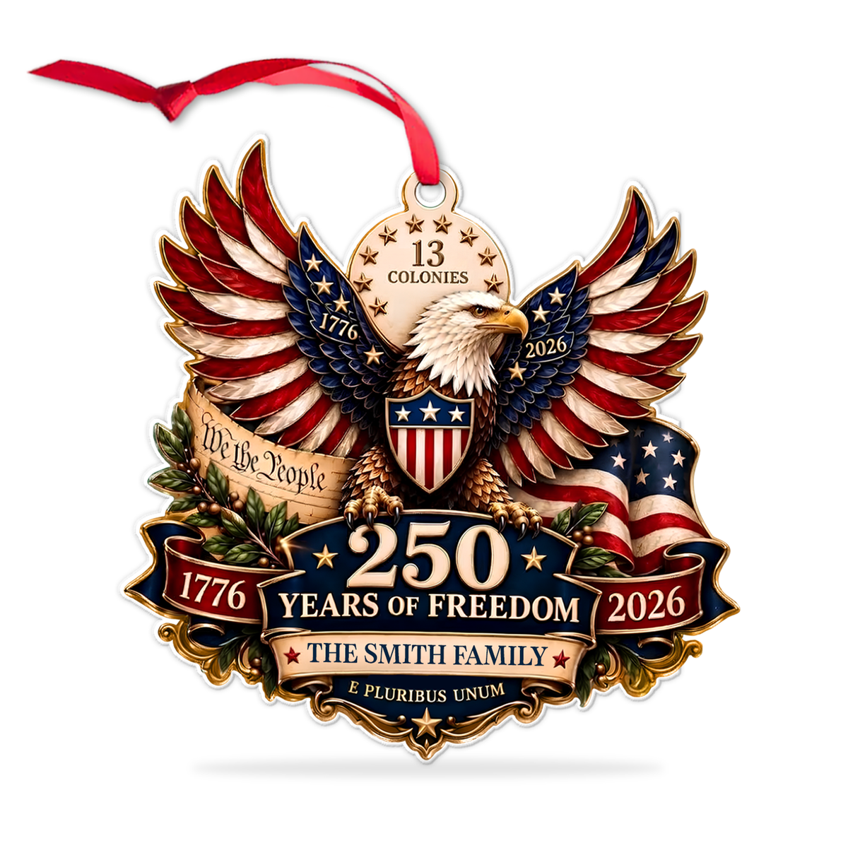 Personalized USA 250 Years Of Freedom Acrylic Ornament, Patriotic Christmas Tree Decoration 686457